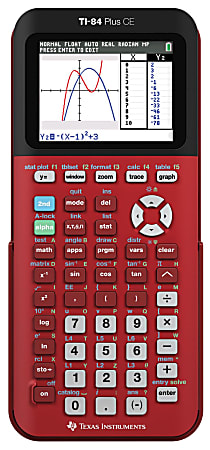 Texas Instruments TI-84 Plus CE Graphing Calculator - Clock, Date/Time Display, Impact Resistant Cover, Slide-on Hard Case - Battery Powered - Radical Red