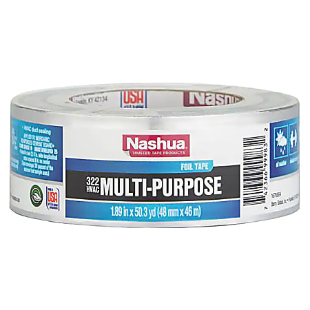 Nashua 322 Multi-Purpose HVAC Foil Tape, Removeable, 1-15/16" x 50 Yd., Silver