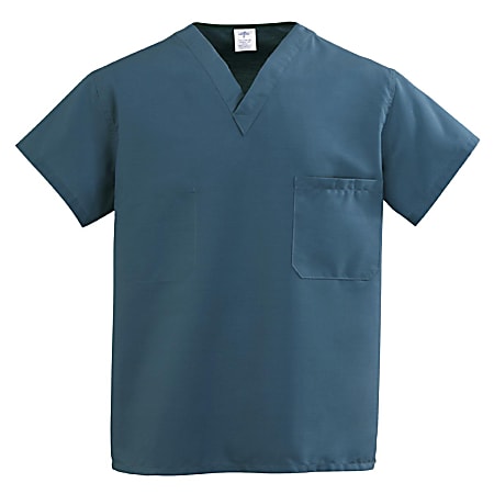 Medline ComfortEase™ Unisex 1-Pocket Reversible Scrub Top, 4X, Caribbean Blue