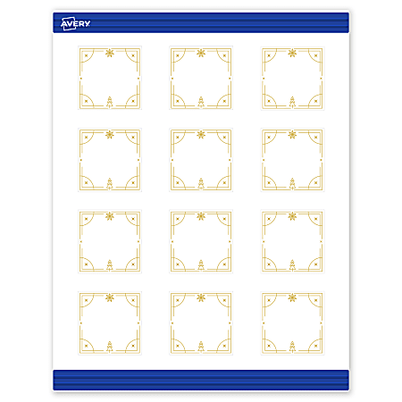 Avery&reg; Printable Christmas Business Cards with Sure Feed&reg; Technology, 2" x 2", Matte White With Metallic Gold Christmas Trees Design, Pack Of 120
