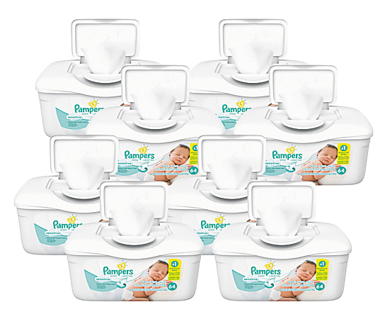 Pampers® Sensitive Baby Wipes, Unscented, 64 Wipes Per Tub, Case Of 8 Tubs