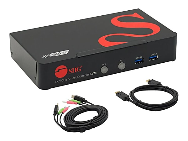 SIIG® 2 Port 4K 60Hz DisplayPort 1.2 KVM Switch With USB 3.0 Hub/Audio/Hotkey/Manual Switching