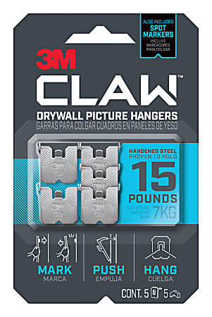 3M™ Claw™ Drywall Picture Hanger 15-lb Capacity, Pack of 5 Hangers, 5 Spot Markers
