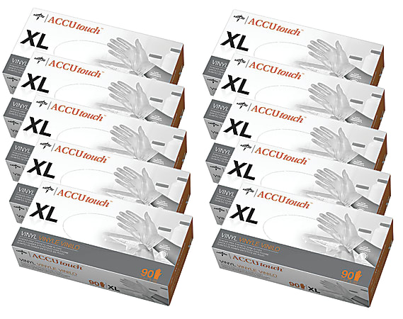 Accutouch Synthetic Disposable Powder-Free Vinyl Exam Gloves, X-Large, Clear, 90 Gloves Per Box, Case Of 10 Boxes
