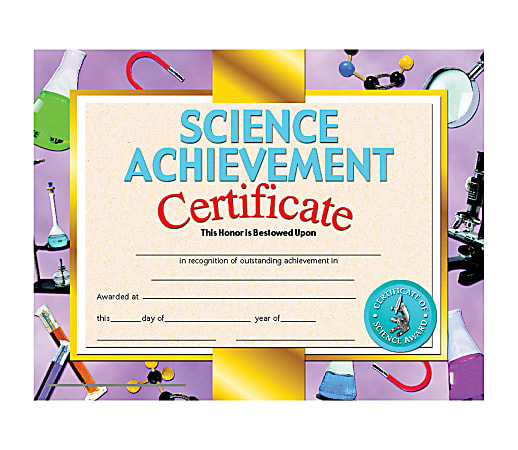 Hayes Science Achievement Certificates, 8 1/2" x 11", Multicolor, 30 Certificates Per Pack, Bundle Of 6 Packs