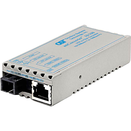 Omnitron miConverter 10/100 Ethernet Single-Fiber Media Converter RJ45 SC Single-Mode BiDi 20km - 1 x 10/100BASE-TX, 1 x 100BASE-BX-D (1550/1310), US AC Powered, Lifetime Warranty