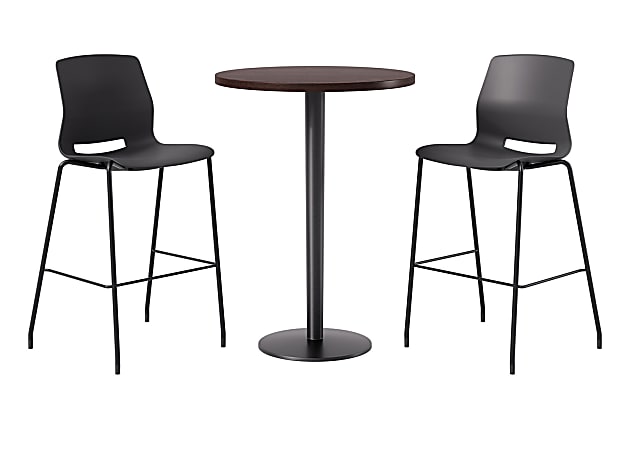 KFI Studios Proof Bistro Round Pedestal Table With Imme Barstools, 2 Barstools, 30", Cafelle/Black/Black Stools