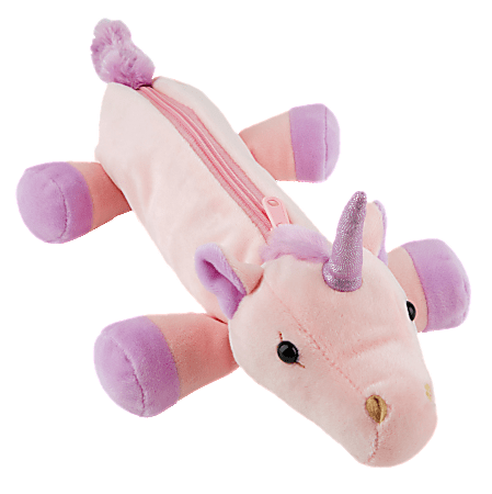 Office Depot® Brand Plush Animal Pencil Pouch, Pink Unicorn