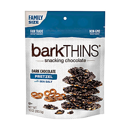 barkTHINS Snacking Chocolate, Dark Chocolate Pretzels With Sea Salt, 10 Oz Bag, Pack Of 2 Bags
