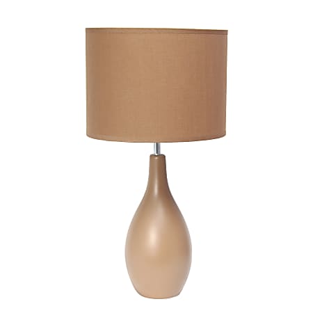 Simple Designs Oval Bowling Pin Base Ceramic Table Lamp, 18-1/8"H, Light Brown Shade/Light Brown Base