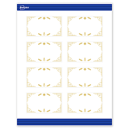 Avery&reg; Printable Christmas Business Cards with Sure Feed&reg; Technology, 2" x 3-1/2", Matte White With Metallic Gold Christmas Trees Design, Pack Of 80