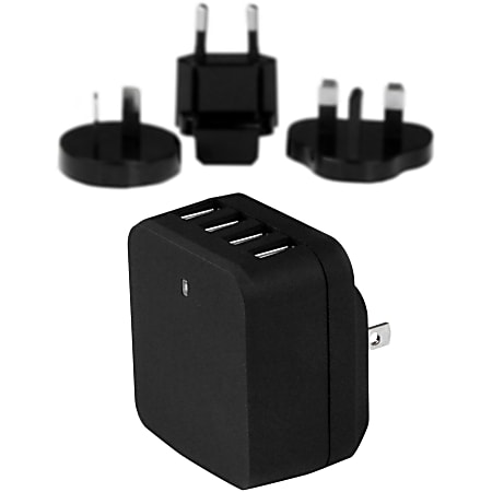 Universal Travel Power Adapter International Fast Charger 4 USB Ports Black 