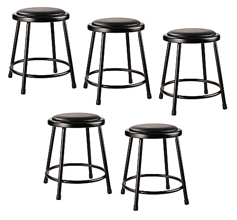 National Public Seating 6400 Series: Vinyl Padded Stool 18"H, Black Seat/Black Frame, Set of 5