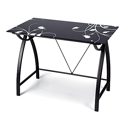 Desk With Painted Glass Top, 30"H x 35 7/16"W x 19 11/16"D, Black/White
