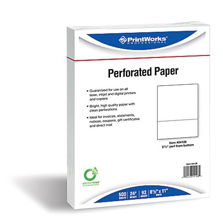 PrintWorks Professional Pre-Perforated Paper for Invoices, Statements, Gift Certificates & More, Letter Size Paper, 24 Lb, White, 500 Sheets Per Ream