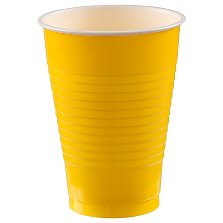 Amscan 436811 Plastic Cups, 12 Oz, Yellow Sunshine, 50 Cups Per Pack, Case Of 3 Packs