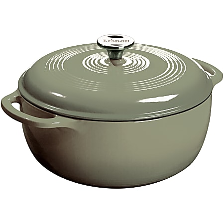 Lodge 6 Quart Desert Sage Enameled Cast Iron Dutch Oven - Sauteing, Broiling, Braising, Roasting, Simmering, Cooking, Baking - 1.50 gal Dutch Oven Griddle - Matte Black, Desert Sage - Enamel - Glass, Cast Iron Body