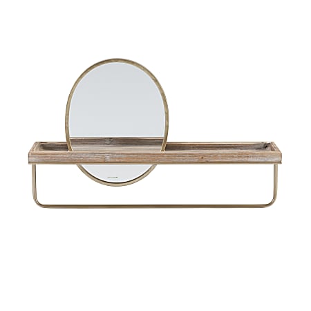 Linon Banberry Wall Shelf With Mirror, 17-1/4”H x 28-3/4”W x 7-4/5”D, Graywash/Gold