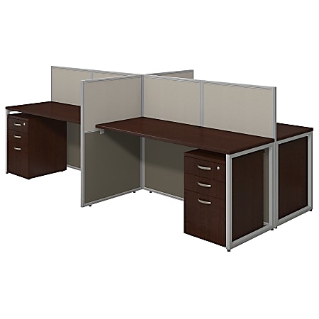 Bush® Business Furniture Easy Office 4-Person Straight Desk Open Office With Four 3-Drawer Mobile Pedestals, 44 7/8"H x 60 1/25"W x 119 9/100"D, Mocha Cherry, Standard Delivery