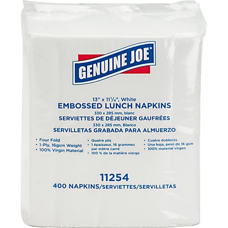 Genuine Joe Lunch Napkins - 1 Ply - Quarter-fold - 13" x 11.25" - White - 400 / Pack