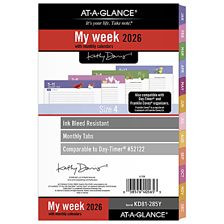 AT-A-GLANCE® Kathy Davis® 2026 Weekly Monthly Planner Refill, Loose-Leaf, Desk Size, 5 1/2" x 8 1/2"