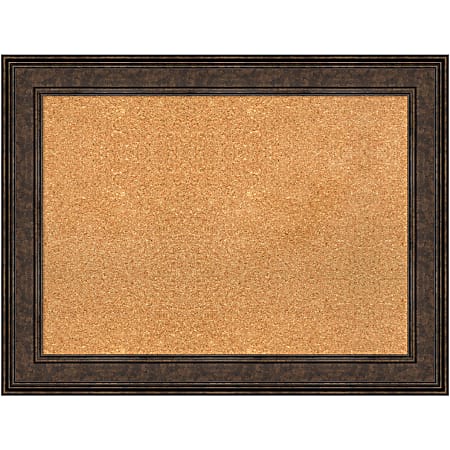 Amanti Art Non-Magnetic Cork Bulletin Board, 34" x 26", Natural, Ridge Bronze Plastic Frame