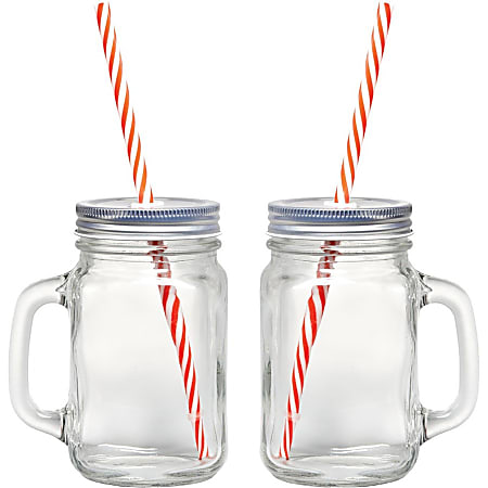 Starfrit Mason Jar Mugs, 2 pk with Straws - 16 oz - 2 Pack - Clear