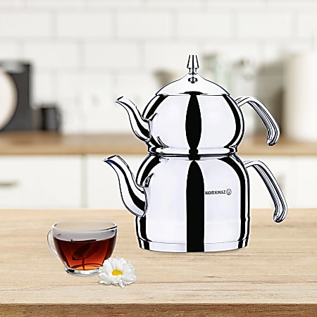 Korkmaz Efendi Stainless Steel Tea Pot And Kettle Set Silver