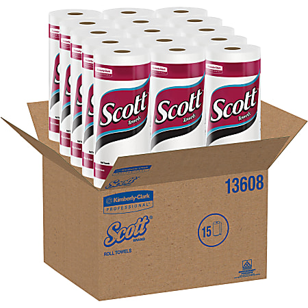 Scott® 1-Ply Paper Towels, 96 Sheets Per Roll, Pack Of 15 Rolls