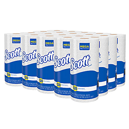 Scott® Kitchen Paper Towels, Fast-Drying Absorbency Pockets®, 1-Ply, 80% Recycled, 128 Sheets Per Roll, Pack Of 20 Rolls
