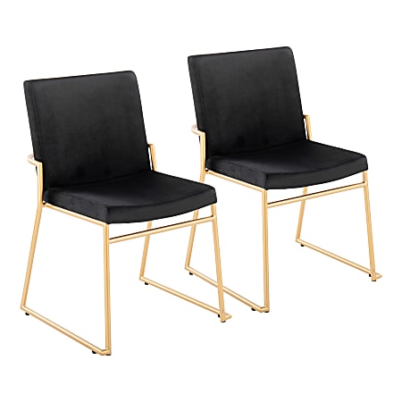 LumiSource Dutchess Contemporary Dining Chairs, Velvet, Black/Gold, Set Of 2 Chairs