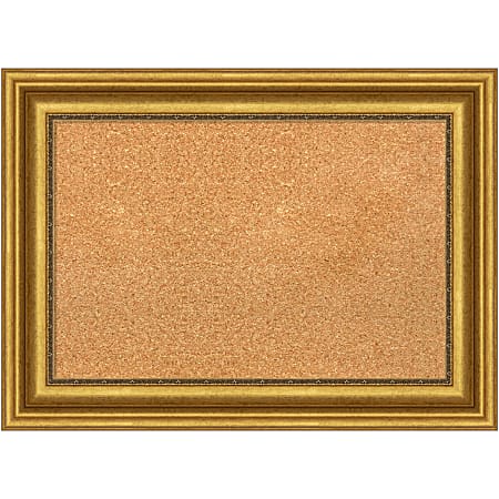 Amanti Art Non-Magnetic Cork Bulletin Board, 30" x 22", Natural, Parlor Gold Plastic Frame
