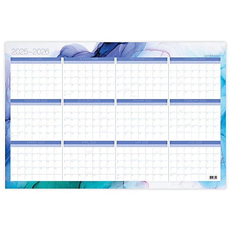 Cambridge® Aqueous 2025-2026 Erasable Wall Calendar, Reversible Academic Year/Regular Year, Extra Large, 24" x 36"
