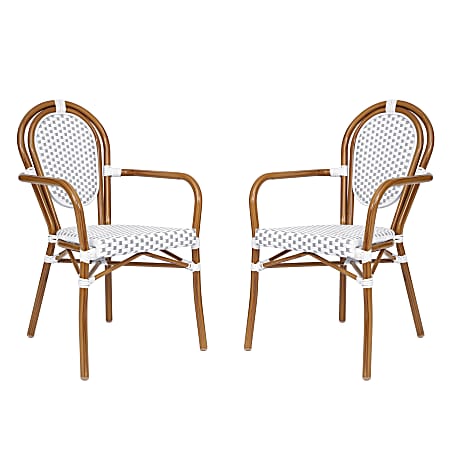 Flash Furniture 2 Pack Lourdes Indoor/Outdoor Commercial Thonet Bistro Stacking Chair with Arms, White & Gray/Natural Frame -2SDA6422AWGYN