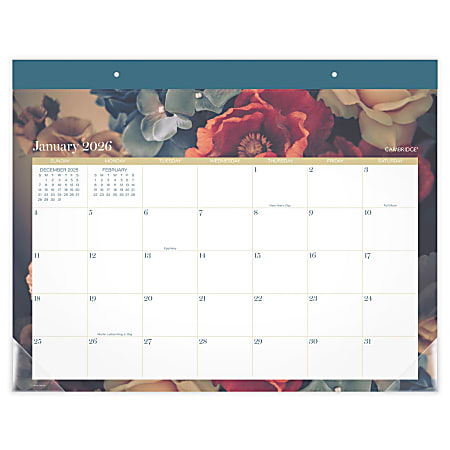 Cambridge® Midnight Garden 2026 Monthly Desk Pad Calendar, Standard, 21 3/4" x 17"