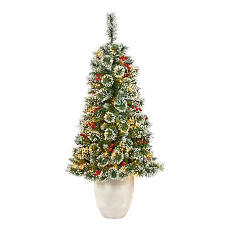 Nearly Natural Frosted Swiss Pine Artificial Christmas Tree, 50”H
