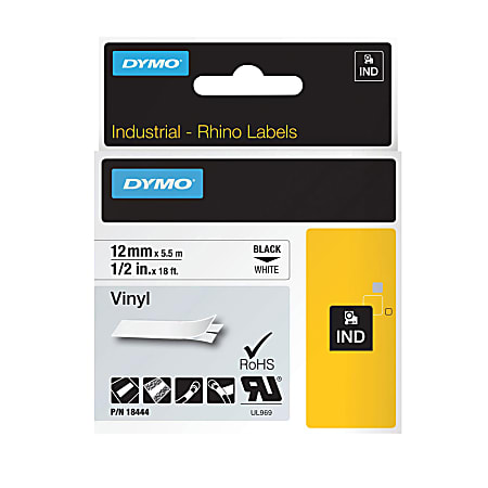 4PK Black on White Polyester Label 19mm 18484 for Dymo Rhino 4200 5200 6000 Tape