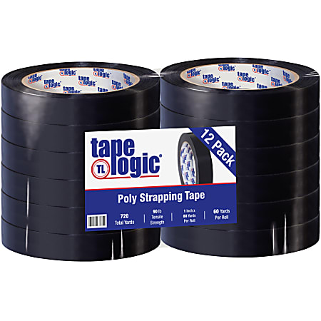 Tape Logic® Tensilized Poly Strapping Tape, 3" Core, 1" x 60 Yd., Black, Case Of 12
