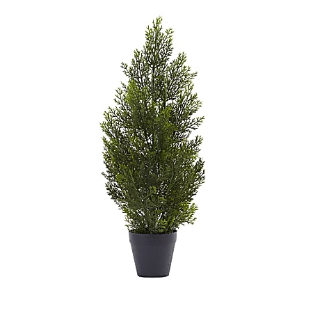 Nearly Natural Cedar Pine 24”H Mini Indoor/Outdoor Tree With Pot, 24”H x 13”W x 11”D, Green