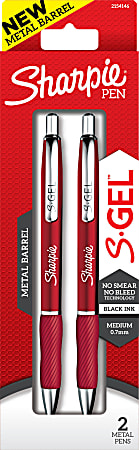 Sharpie® S-Gel Gel Pens, Medium Point, 0.7 mm, Red Barrels, Black Ink, Pack Of 2 Pens
