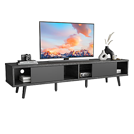 Bestier 70" Mid-Century Modern TV Stand For 75" TVs, 16”H x 70-1/8”W x 15-9/16”D, Ash Wood Black