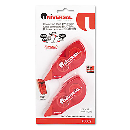 Universal 75602 Correction Tape with Two-way Dispenser - 0.2" Width x 472" Length - 1 Line(s) - White Tape - Non-refillable - 2 / Pack