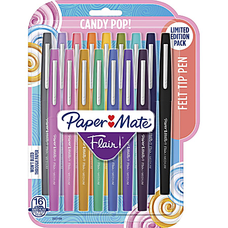Paper Mate Flair Candy Pop Pack Felt Tip Pens - 0.7 mm Medium Pen Point - Water Based - Felt Tip - 16 / Pack