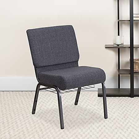 Flash Furniture HERCULES Series Church Chair With Book Rack, Dark Gray/Silver Vein