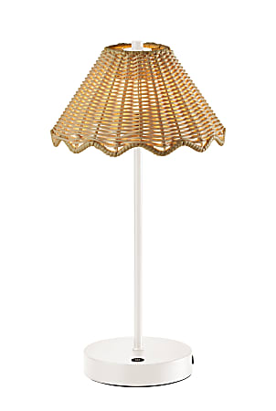 Adesso Stevie LED Cordless Indoor/Outdoor Table Lamp, 15”H, Rattan Shade/White Base