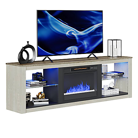 Bestier 70" Morden Electric Fireplace TV Stand For 75" TVs, 22-1/4”H x 71”W x 13-13/16”D, White Wash