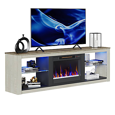 Bestier 70" Morden Electric Fireplace TV Stand For 75" TVs, 22-1/4”H x 71”W x 13-13/16”D, White Wash