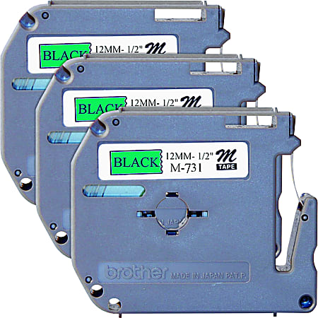 Brother P touch P touch Nonlaminated M Series Tape Cartridge  1/2" Width x 26 1/5 ft Length  Rectangle  Direct Thermal  Black, Green  3 / Bundle