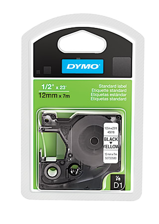 DYMO® 45018 D1 Black-On-Yellow Tape, 0.5" x 23'