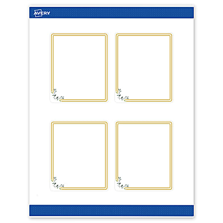 Avery® Print-To-The-Edge Labels With Sure Feed® Technology, S00-DMQ-PRWMP10, Rectangle, 4" x 3-1/3", Matte White, Preprinted Double Gold Border with Florals Design, Pack Of 40